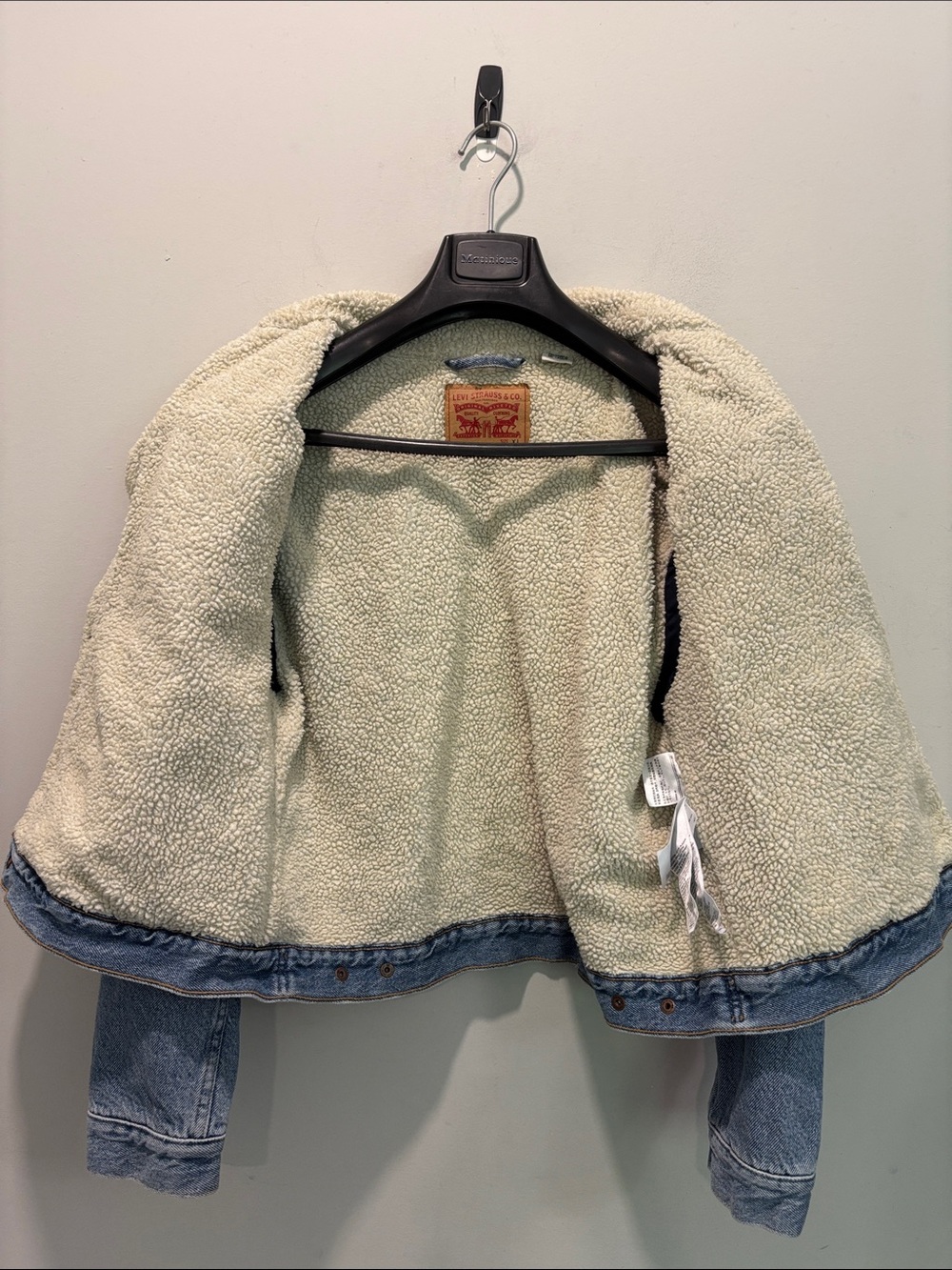 Levi’s Women’s Blue Denim Sherpa Jacket Cream Collar Trucker Size xl - Picture 11 of 15